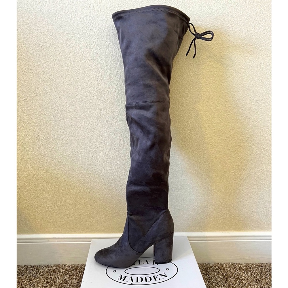 Steve Madden Over the Knee Suede Heeled Boots Norri Grey Size 10
